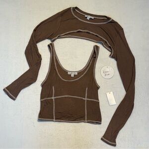 NWT Rabbit Rose Brown Crop Top and Shrug Set Women’s Medium